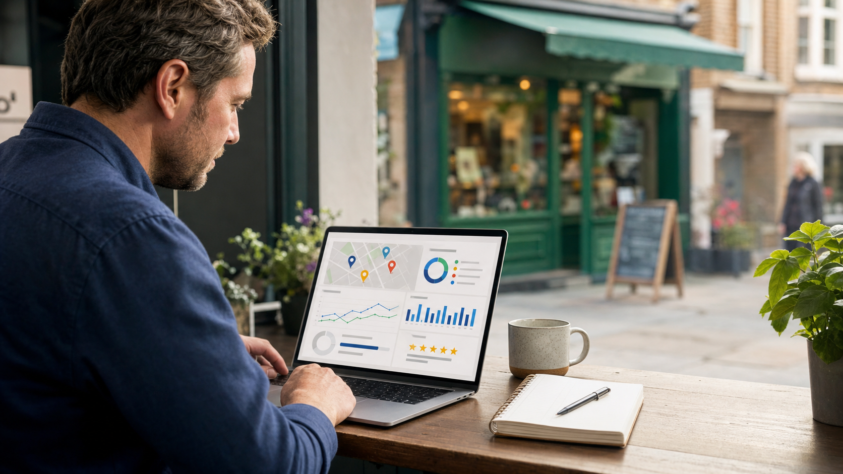 UK small business owner comparing local SEO tools and local search reports